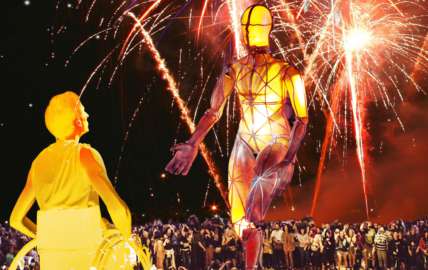 A giant puppet with pyrotechnics