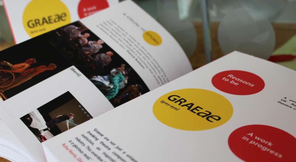 A close up of the Graeae Book "Reasons to be Graeae"