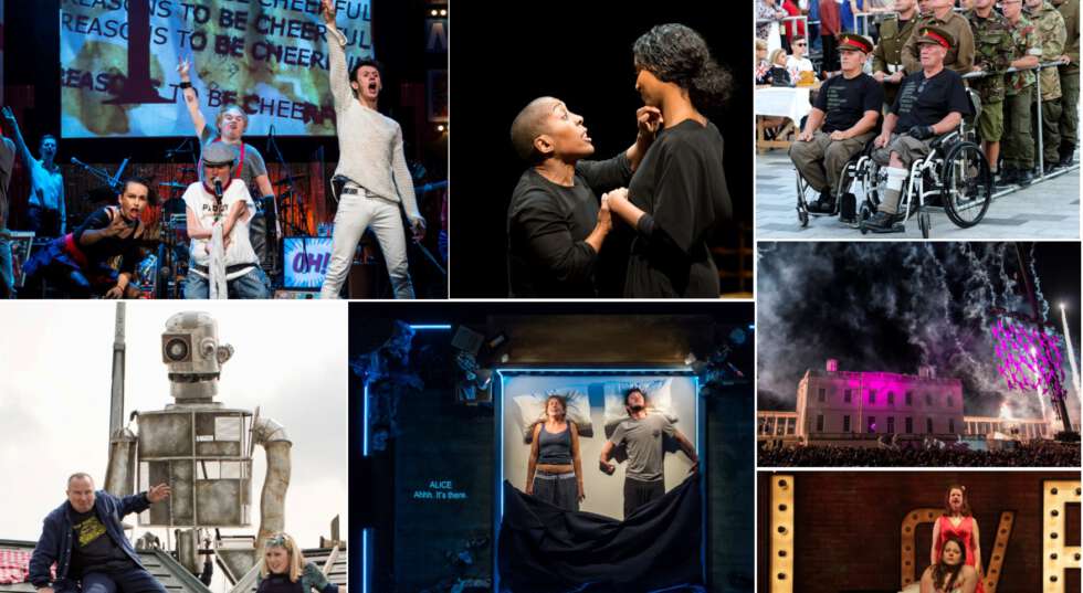 A photo montage showing stills from various Graeae productions