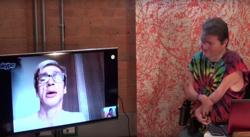 JK talking to Mat Fraser via Skype